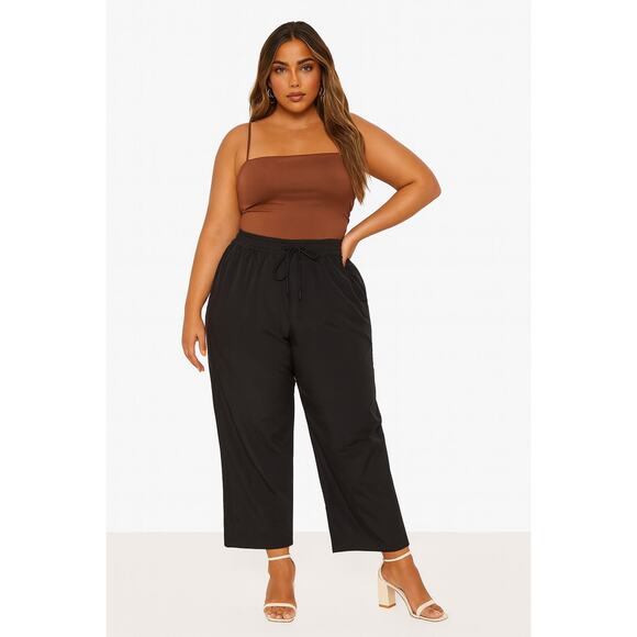 MTA Sport Crop Pants Womens Plus SZ 3X Black Drawstring Elastic Waist Wide Leg - Picture 1 of 15